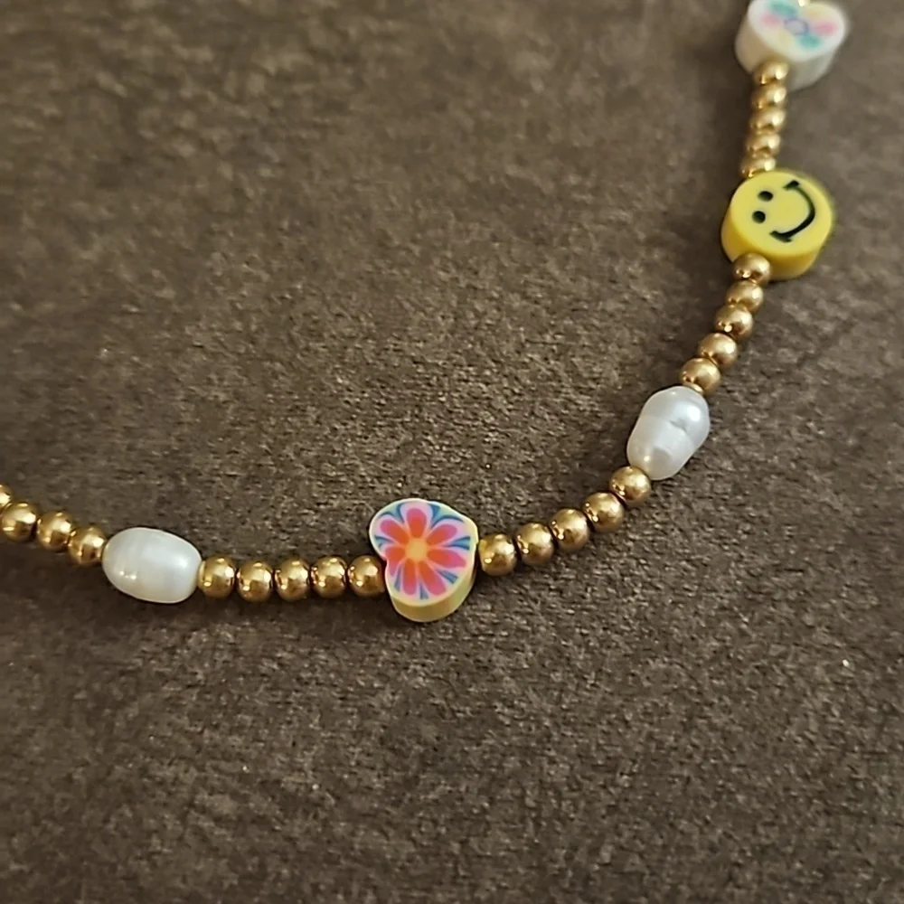 3/$20 Girls Smiley Face Hearts Gold Beaded Necklace
